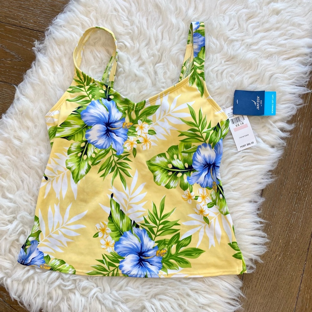 NWT yellow jantzen swim tropical tankini top
